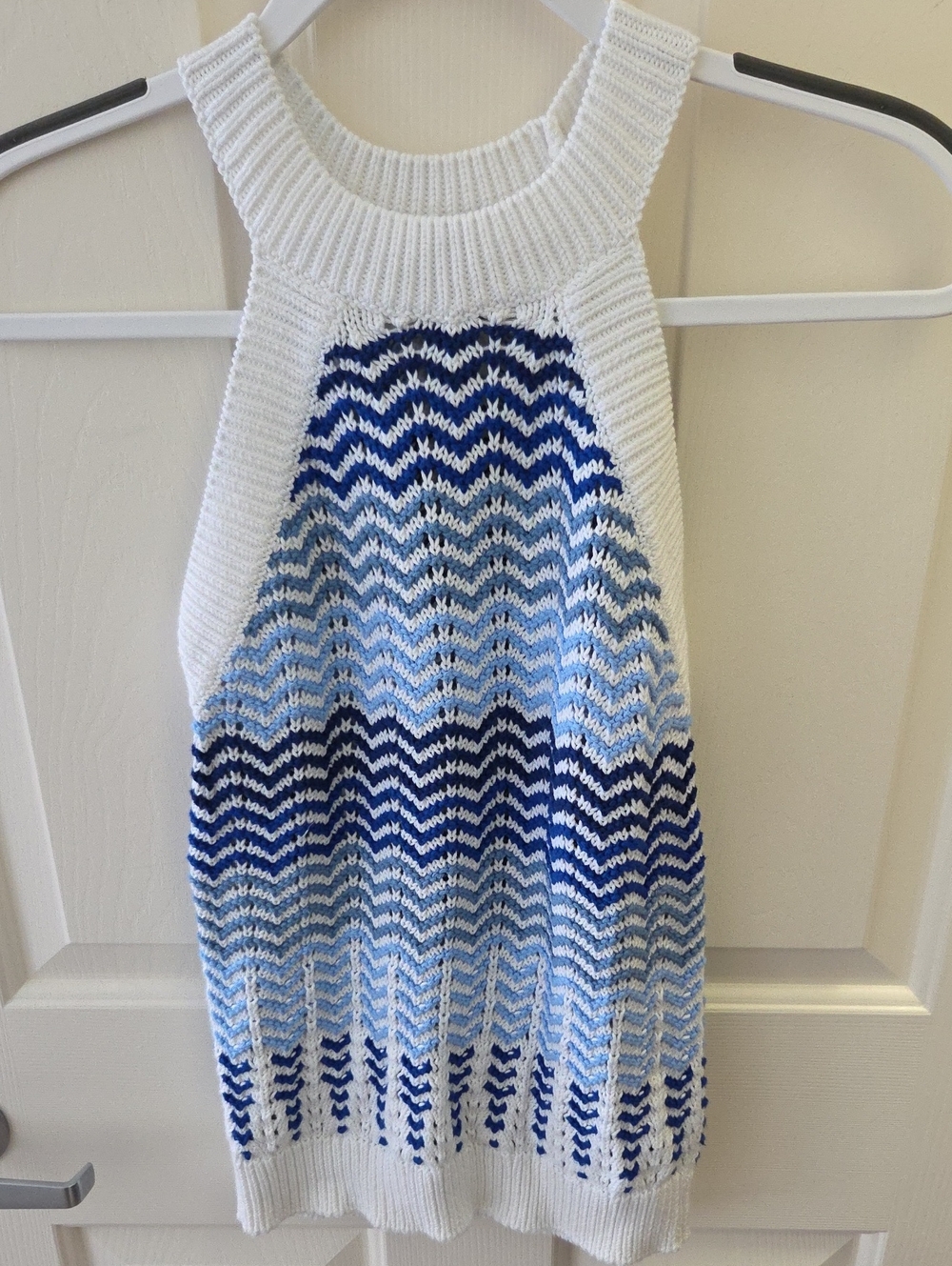 LOFT White and Blue Knit Halter Tank Top, Size XS